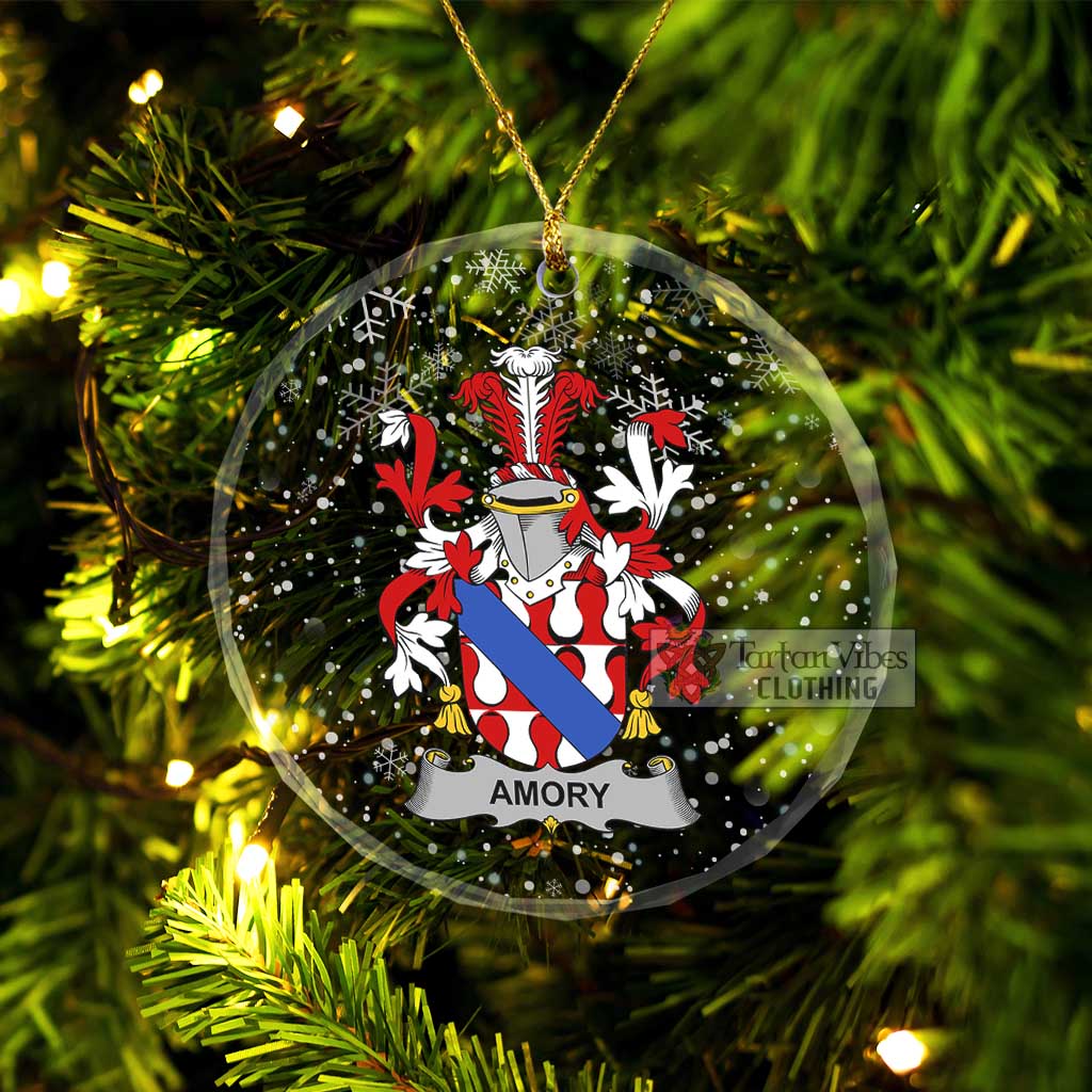 Amory Irish Clan Christmas Glass Ornament with Coat of Arms Transparent Glass Circle - 2D-tartanvibesclothing