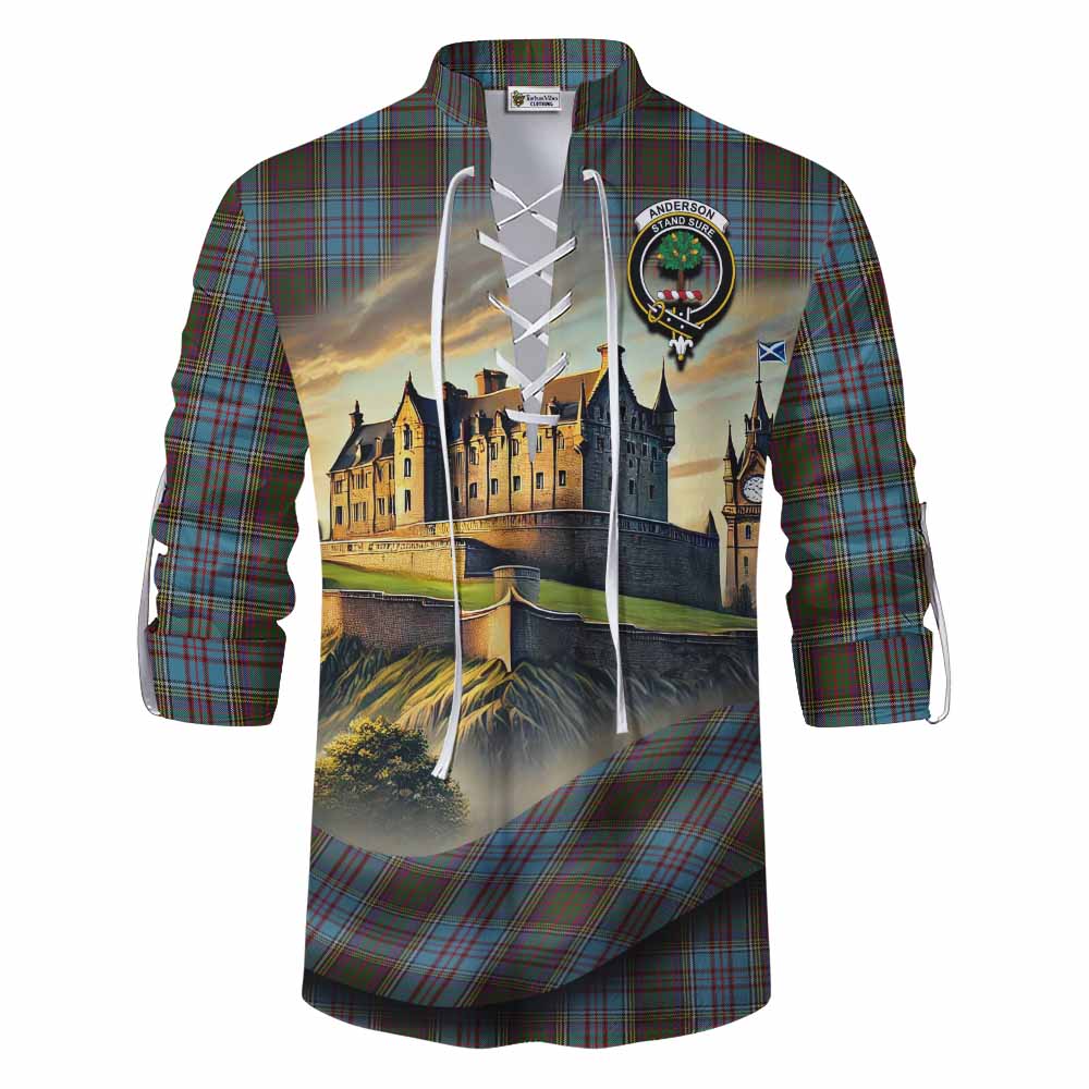 Tartan Vibes Clothing Anderson Tartan Family Crest Ghillie Kilt Shirt with Scottish Ancient Castle Style