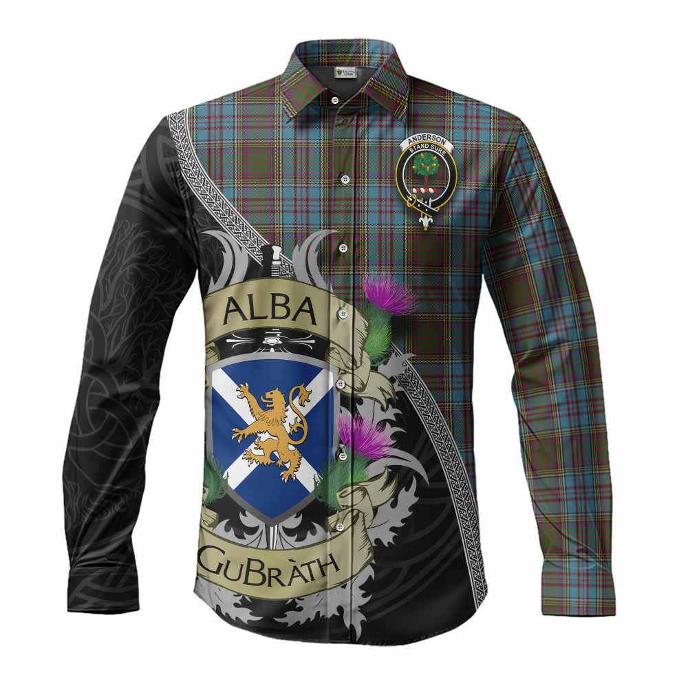 Tartan Vibes Clothing Anderson Tartan Family Crest Long Sleeve Button Shirt Lion Rampant Royal Thistle Shield Celtic Inspired