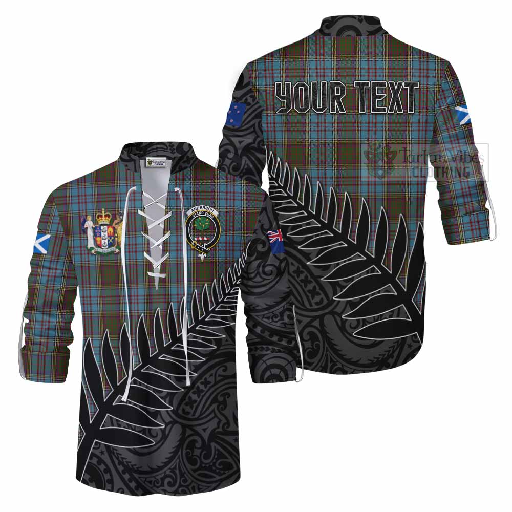 Tartan Vibes Clothing Anderson Crest Tartan Ghillie Kilt Shirt with New Zealand Silver Fern Half Style