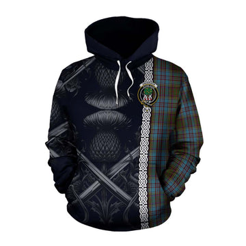 Tartan Vibes Clothing Anderson Tartan Cotton Hoodie with Family Crest Cross Sword Thistle Celtic Vibes