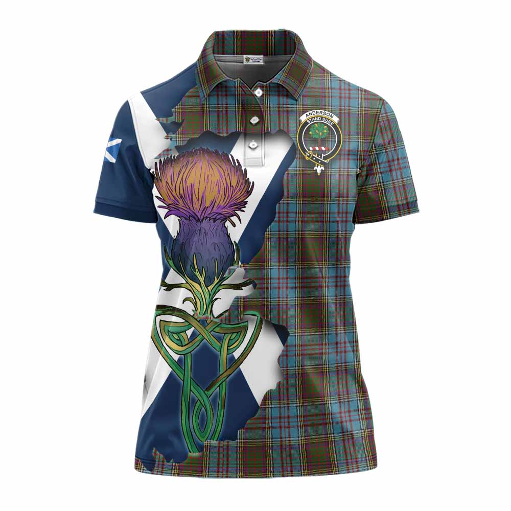 Tartan Vibes Clothing Anderson Tartan Family Crest Women's Polo Shirt Scottish Thistle Celtic Inspired