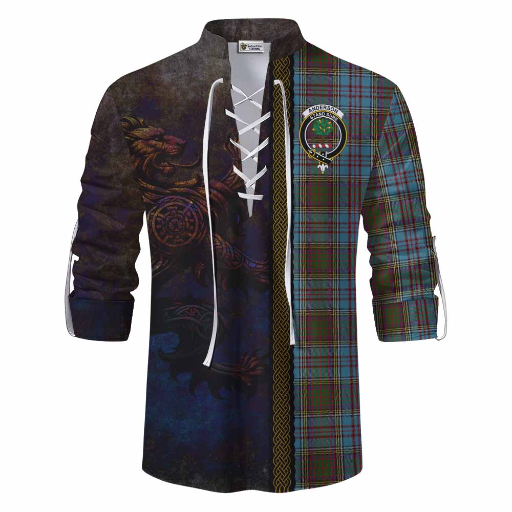 Tartan Vibes Clothing Anderson Tartan Family Crest Ghillie Kilt Shirt Alba Gu Brath Be Brave Lion Ancient Style