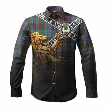 Anderson Crest Tartan Long Sleeve Button Shirt with Golden Lion Emblem Celtic Style