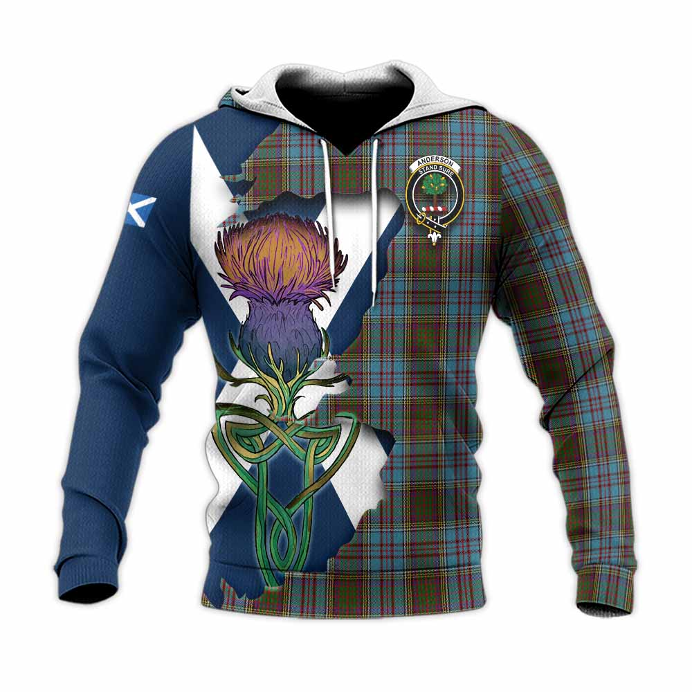 Tartan Vibes Clothing Anderson Tartan Family Crest Knitted Hoodie Scottish Thistle Celtic Inspired
