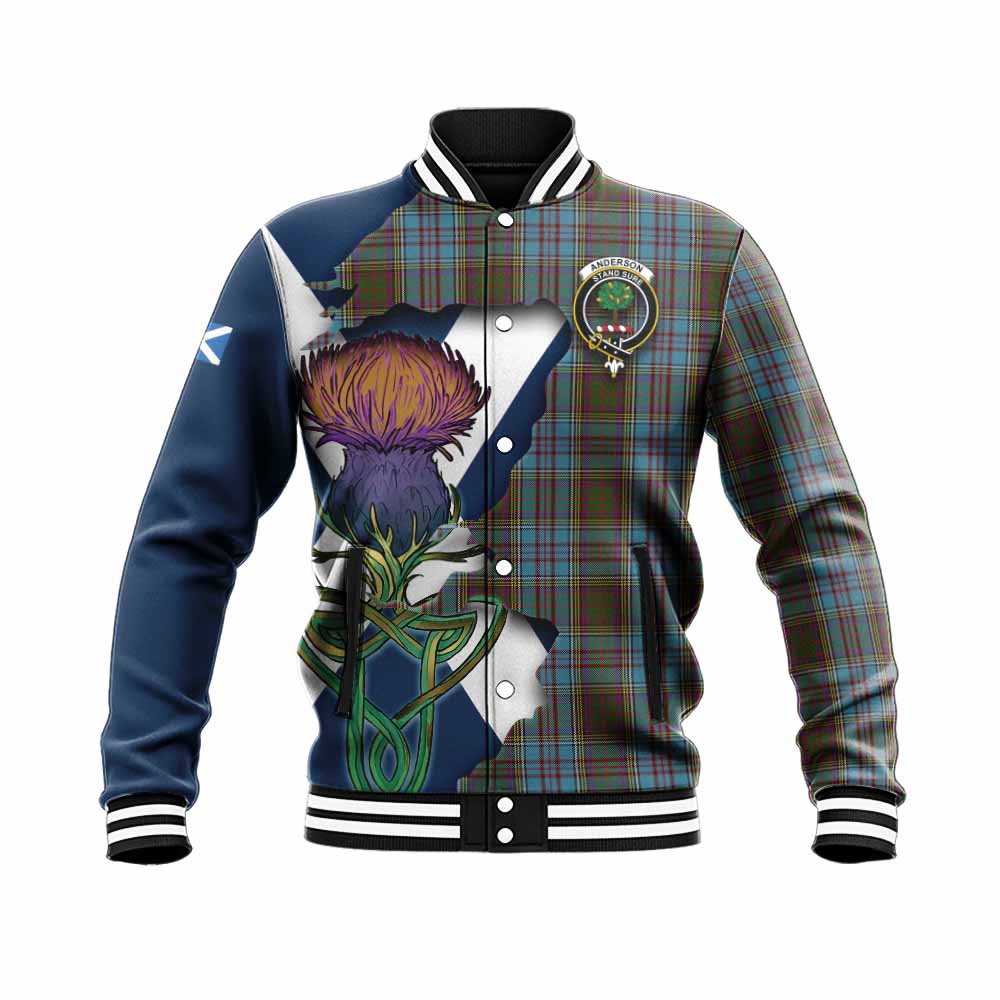 Tartan Vibes Clothing Anderson Tartan Family Crest Baseball Jacket Scottish Thistle Celtic Inspired