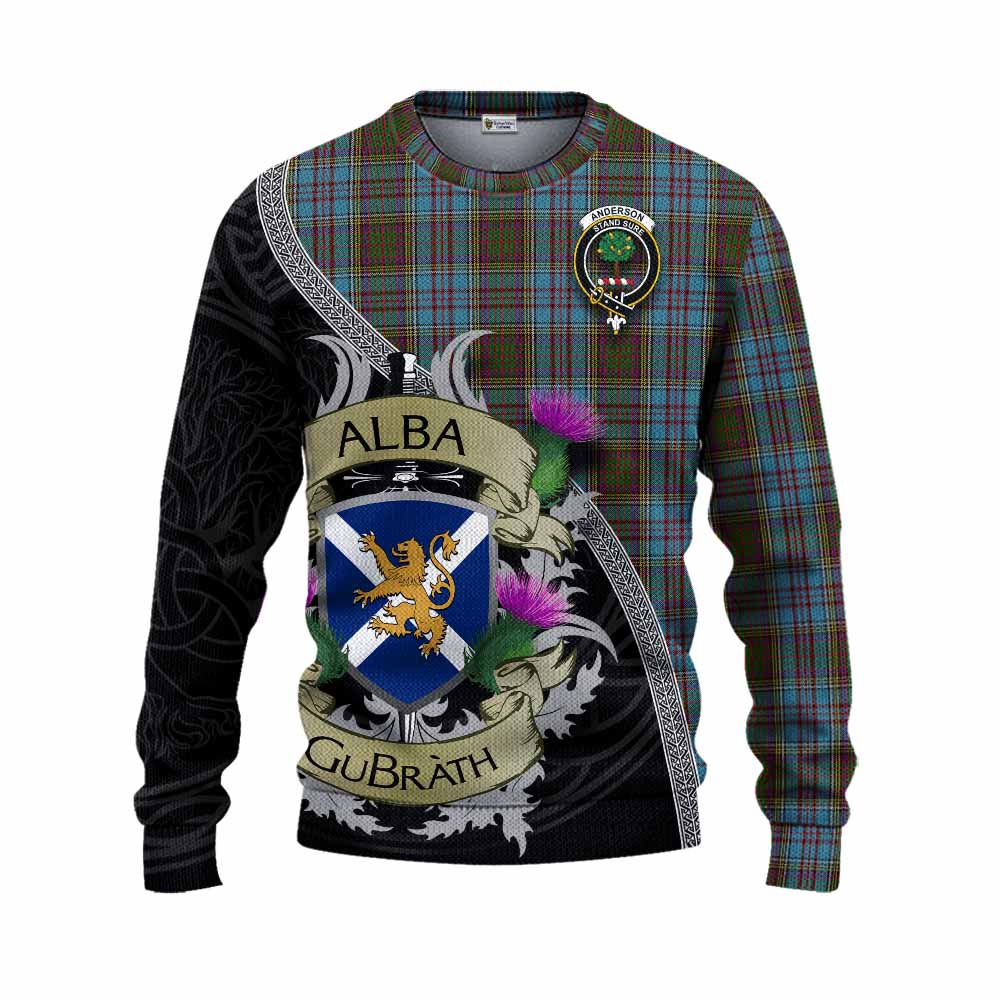 Tartan Vibes Clothing Anderson Tartan Family Crest Knitted Sweater Lion Rampant Royal Thistle Shield Celtic Inspired