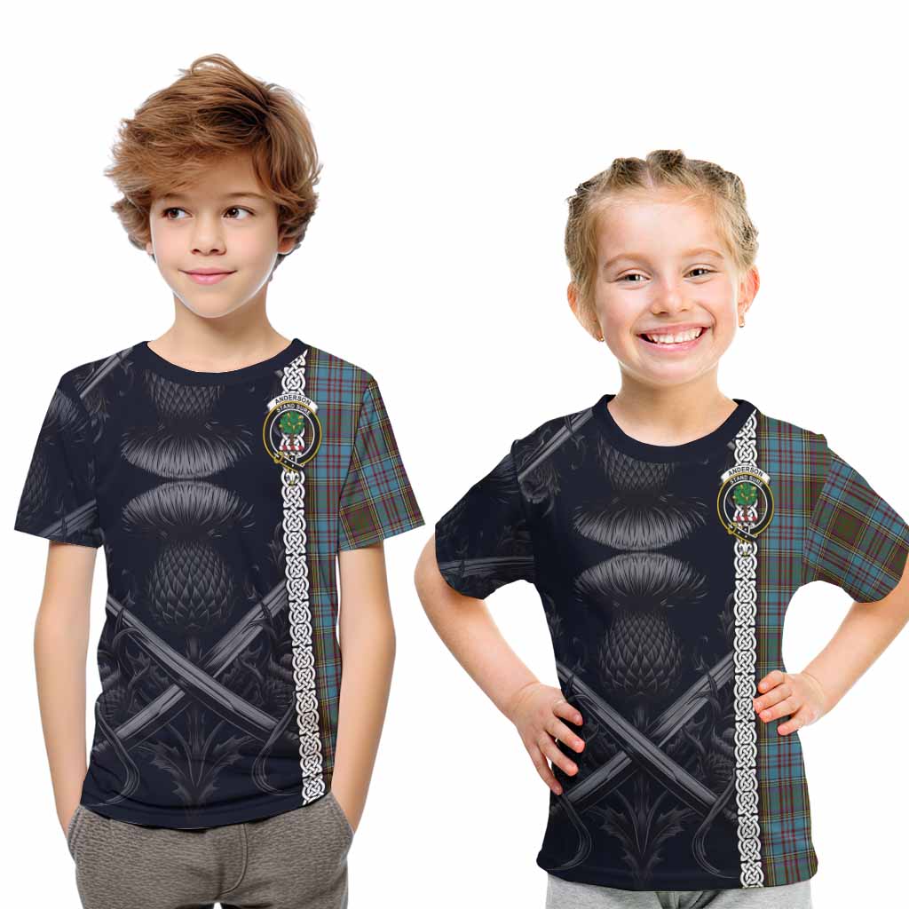 Tartan Vibes Clothing Anderson Tartan Kid T-Shirt with Family Crest Cross Sword Thistle Celtic Vibes