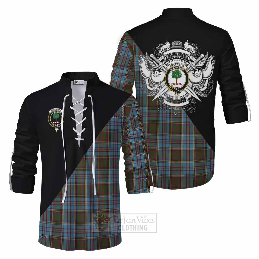 Tartan Vibes Clothing Anderson Tartan Ghillie Kilt Shirt with Family Crest and Military Logo Style