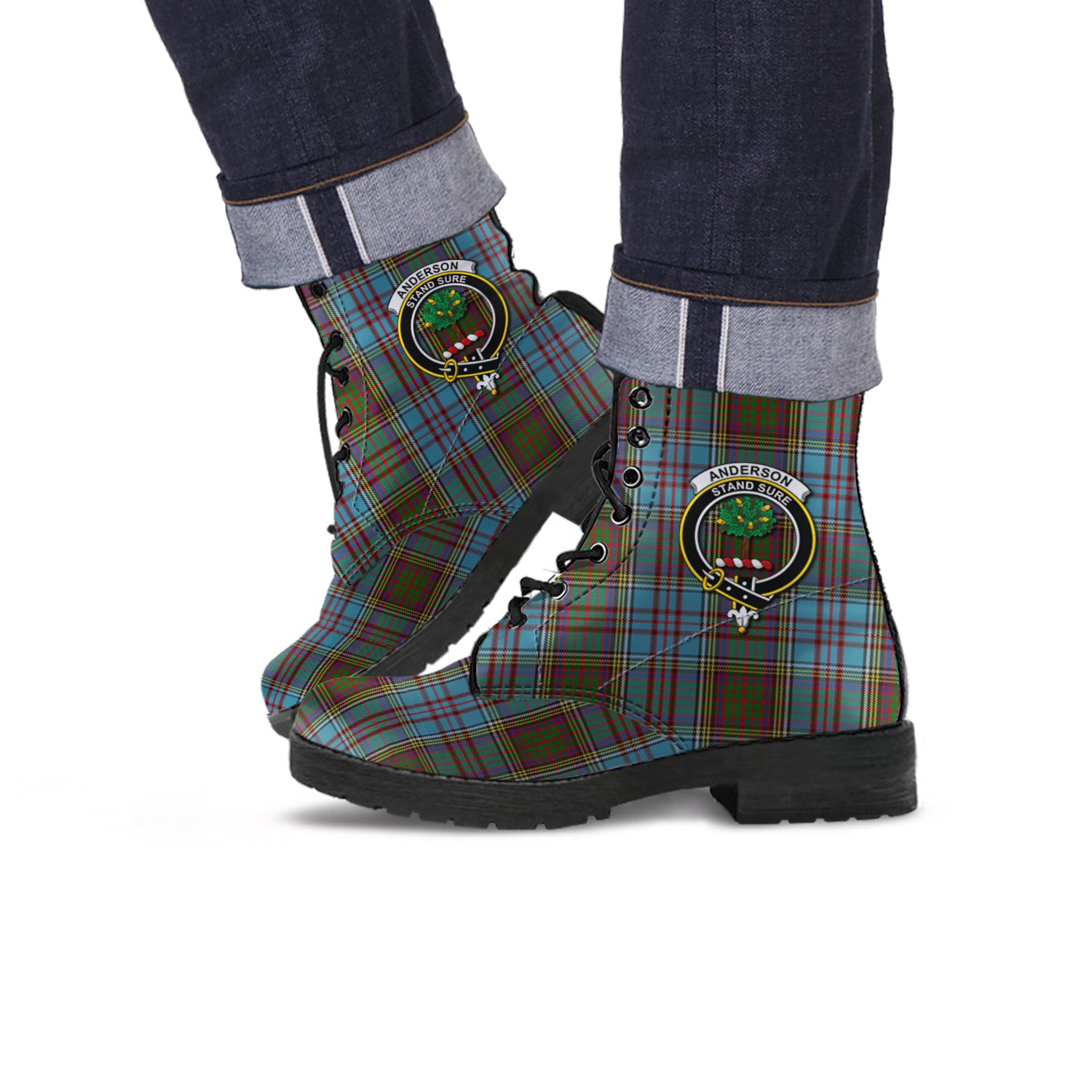Anderson Tartan Leather Boots with Family Crest - Tartanvibesclothing
