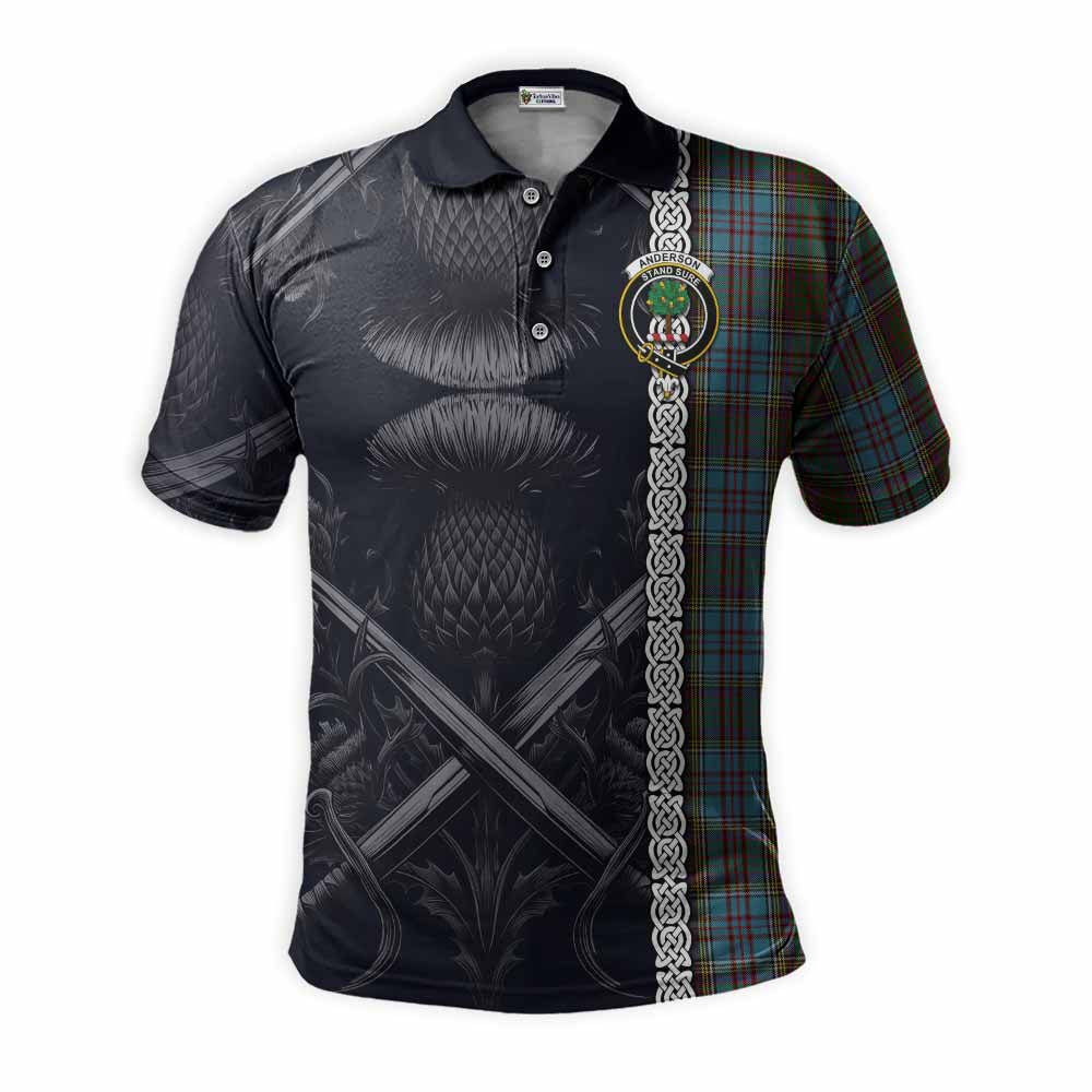 Tartan Vibes Clothing Anderson Tartan Polo Shirt with Family Crest Cross Sword Thistle Celtic Vibes