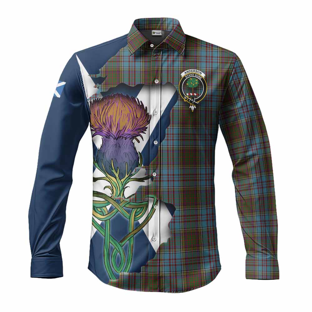 Tartan Vibes Clothing Anderson Tartan Family Crest Long Sleeve Button Shirt Scottish Thistle Celtic Inspired