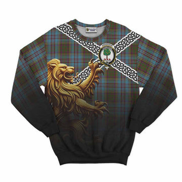 Tartan Vibes Clothing Anderson Crest Tartan Sweatshirt with Golden Lion Emblem Celtic Style