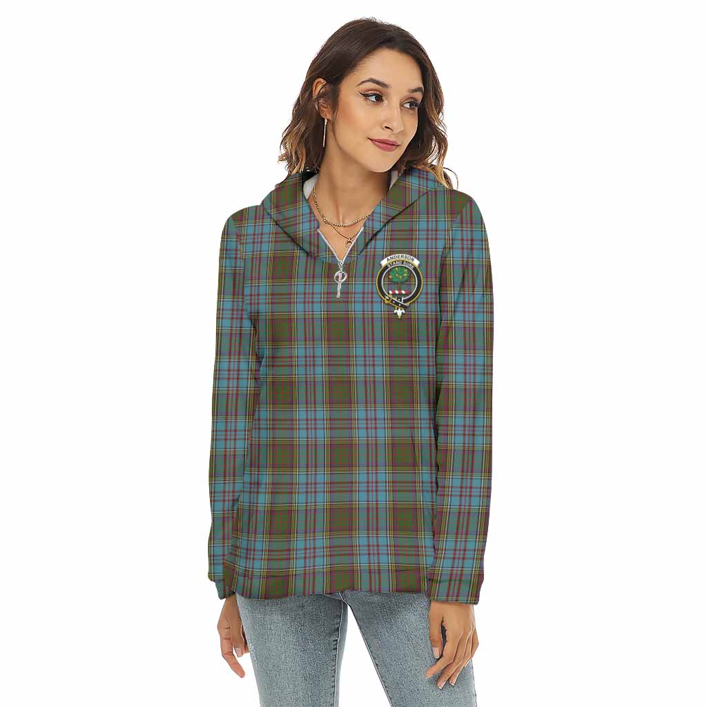 Tartan Vibes Clothing Anderson Tartan Crest Women's Borg  Half Zip Fleece Hoodie