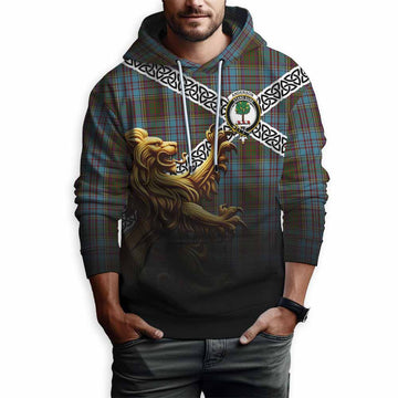 Anderson Crest Tartan Hoodie with Golden Lion Emblem Celtic Style