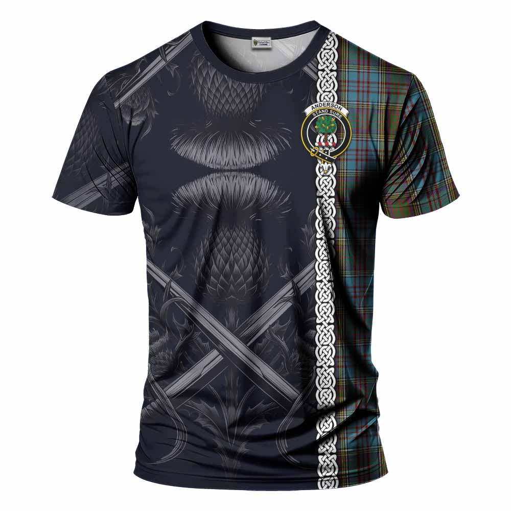 Tartan Vibes Clothing Anderson Tartan T-Shirt with Family Crest Cross Sword Thistle Celtic Vibes