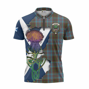 Anderson Tartan Family Crest Zipper Polo Shirt Scottish Thistle Celtic Inspired