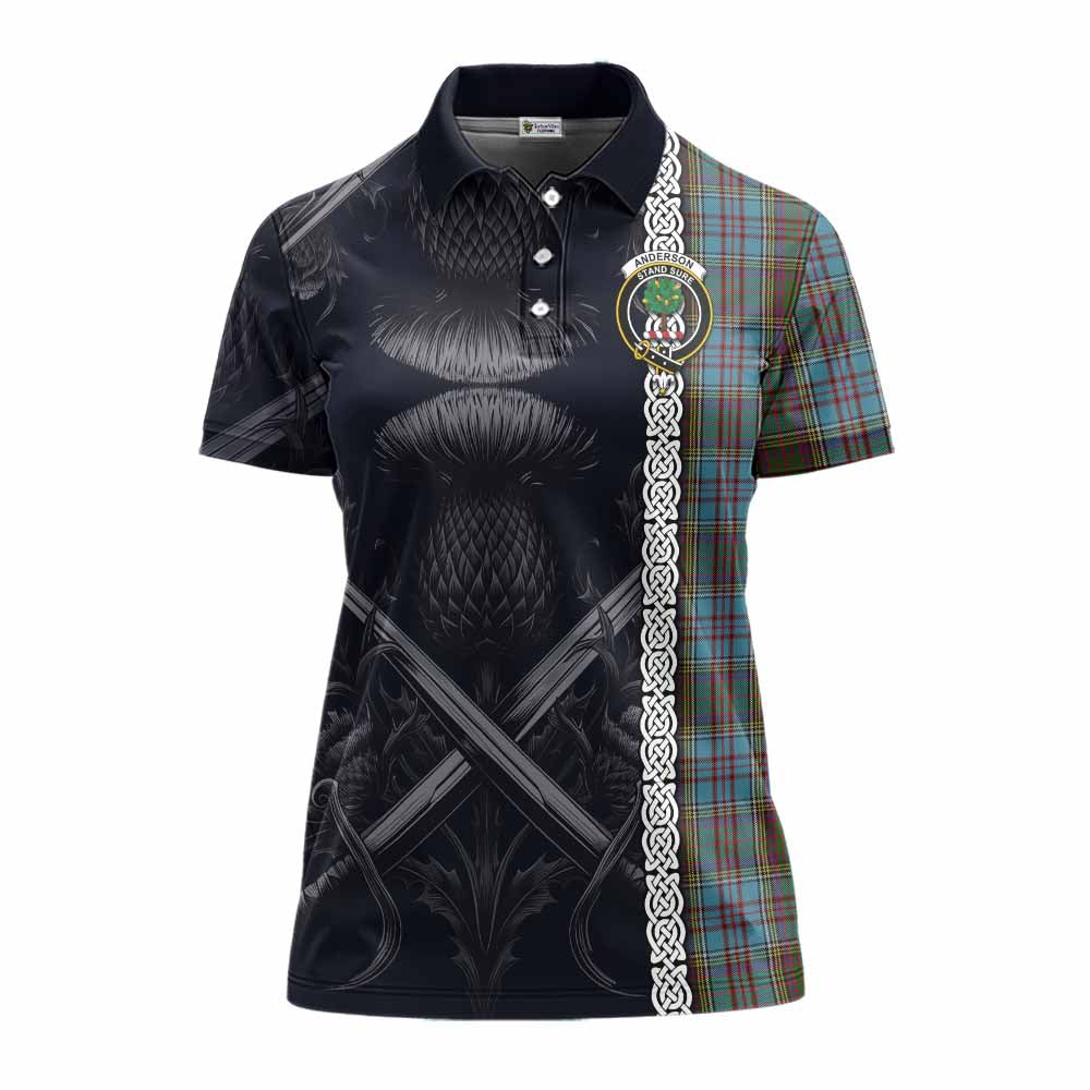 Tartan Vibes Clothing Anderson Tartan Women's Polo Shirt with Family Crest Cross Sword Thistle Celtic Vibes
