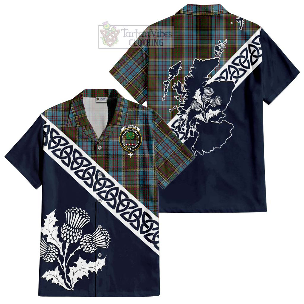 Tartan Vibes Clothing Anderson Tartan Short Sleeve Button Shirt Featuring Thistle and Scotland Map