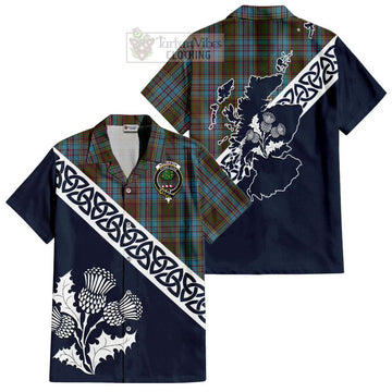 Tartan Vibes Clothing Anderson Tartan Short Sleeve Button Shirt Featuring Thistle and Scotland Map