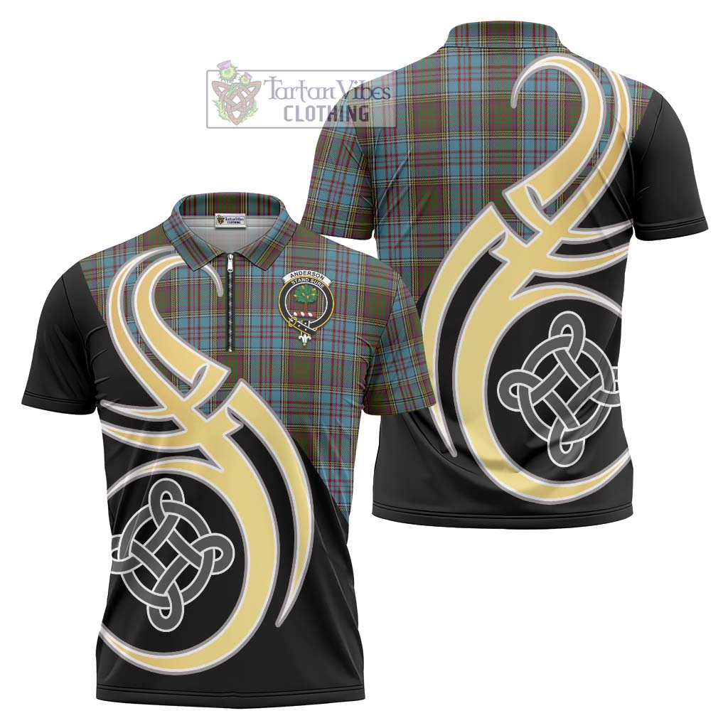 Tartan Vibes Clothing Anderson Tartan Zipper Polo Shirt with Family Crest and Celtic Symbol Style