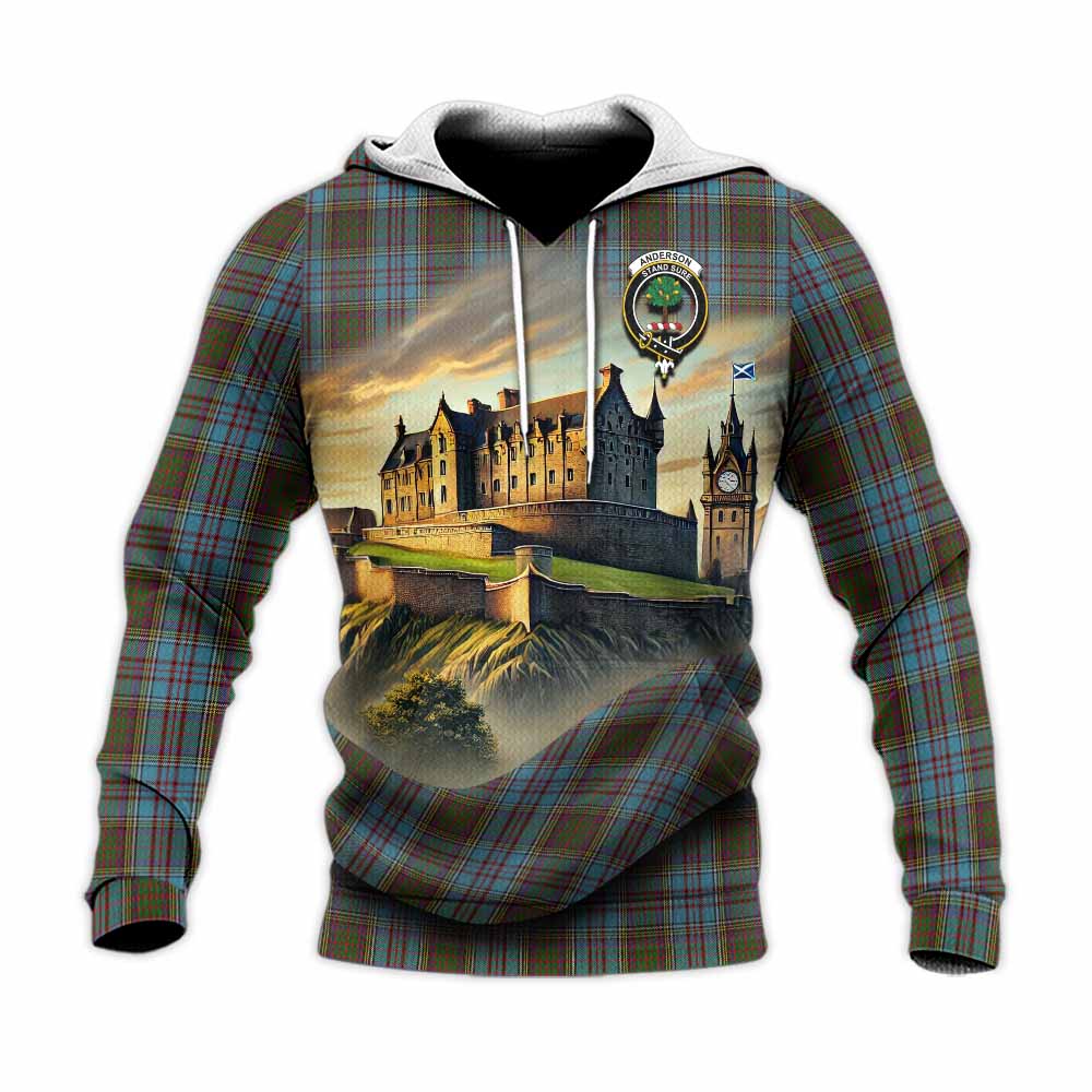 Tartan Vibes Clothing Anderson Tartan Family Crest Knitted Hoodie with Scottish Ancient Castle Style