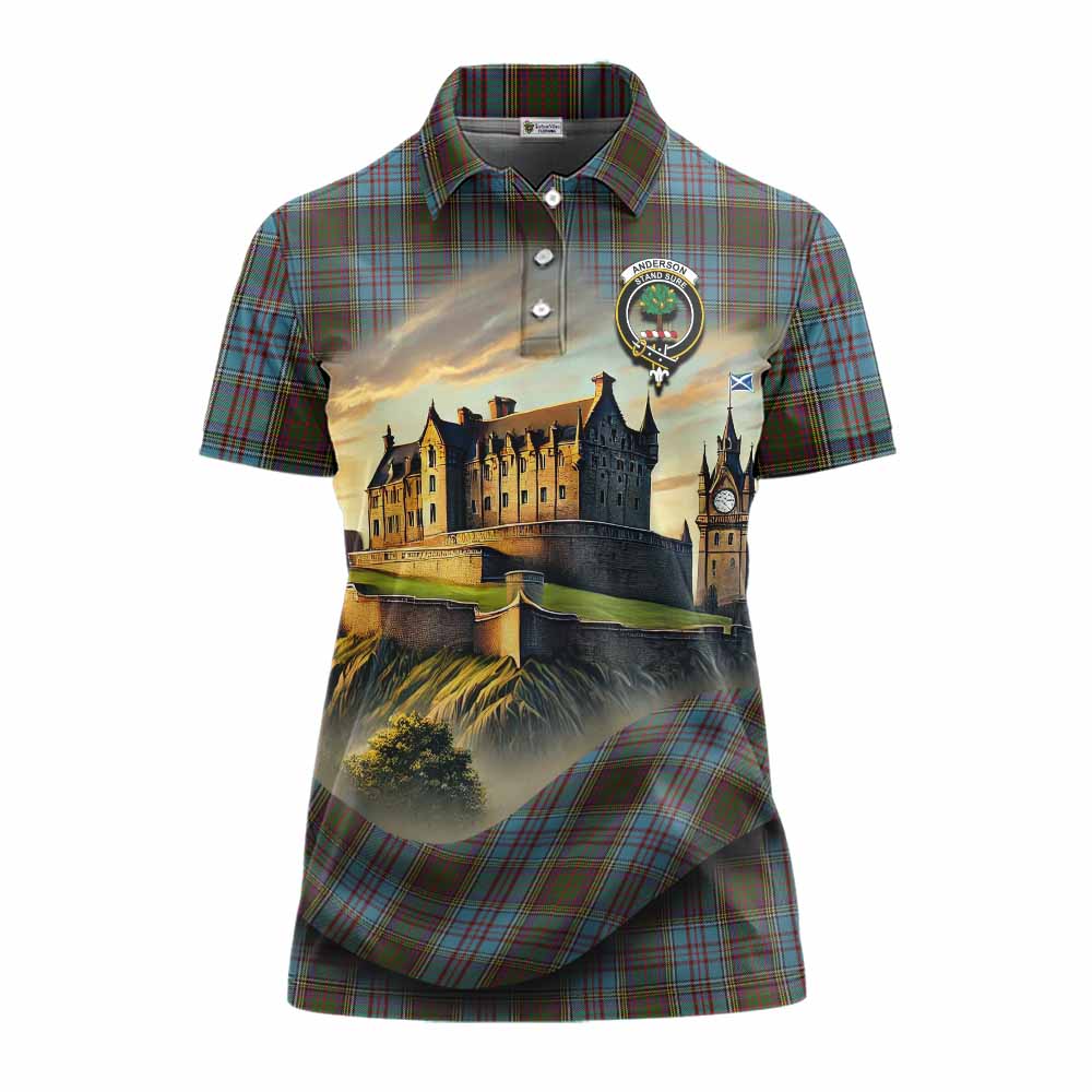 Tartan Vibes Clothing Anderson Tartan Family Crest Women's Polo Shirt with Scottish Ancient Castle Stype