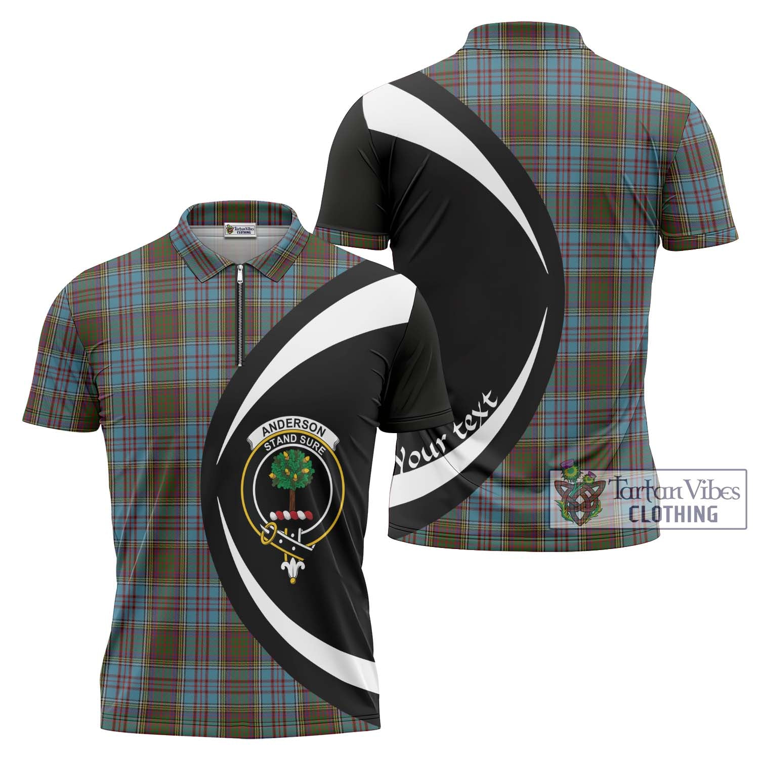 Tartan Vibes Clothing Anderson Tartan Zipper Polo Shirt with Family Crest Circle Style
