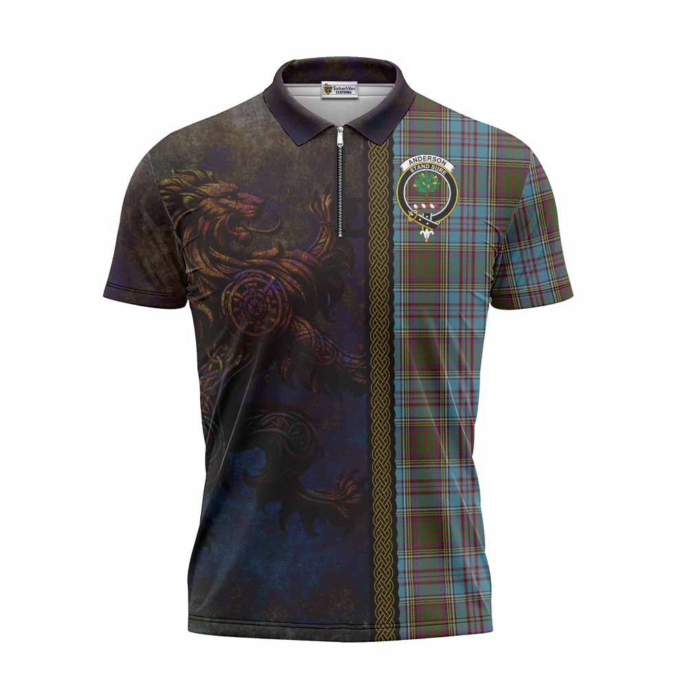 Tartan Vibes Clothing Anderson Tartan Family Crest Zipper Polo Shirt Alba Gu Brath Be Brave Lion Ancient Style