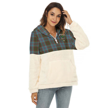 Anderson Tartan Women's Borg Fleece Hoodie With Half Zip with Family Crest Female - Tartan Vibes Clothing