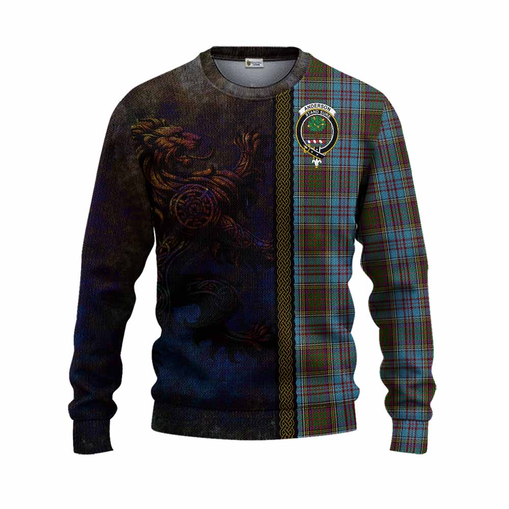 Tartan Vibes Clothing Anderson Tartan Family Crest Knitted Sweater Alba Gu Brath Be Brave Lion Ancient Style