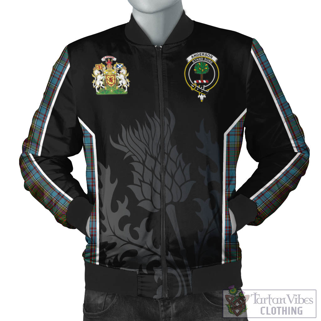 Tartan Vibes Clothing Anderson Tartan Bomber Jacket with Family Crest and Scottish Thistle Vibes Sport Style