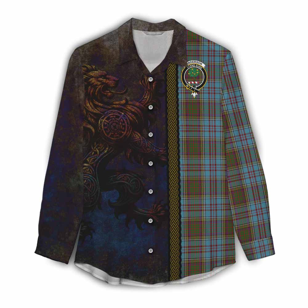 Tartan Vibes Clothing Anderson Tartan Family Crest Women's Casual Shirt Alba Gu Brath Be Brave Lion Ancient Style