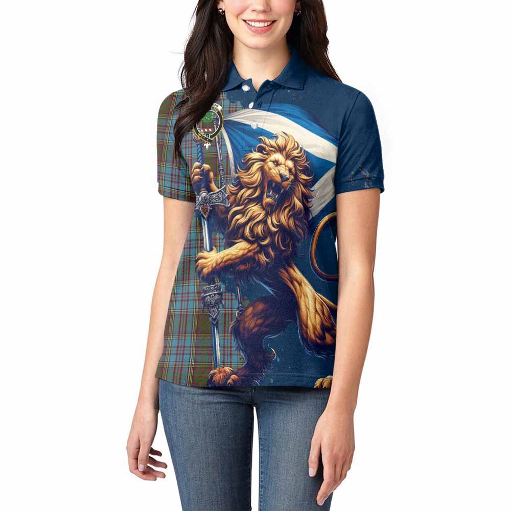 Tartan Vibes Clothing Anderson Tartan Family Crest Women's Polo Shirt with Scottish Majestic Lion