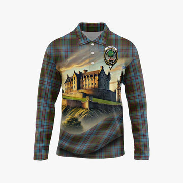 Anderson Tartan Family Crest Long Sleeve Polo Shirt with Scottish Ancient Castle Style