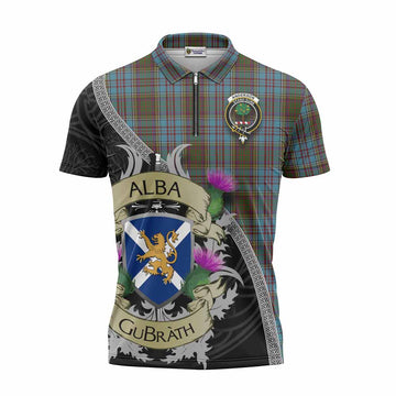 Anderson Tartan Family Crest Zipper Polo Shirt Lion Rampant Royal Thistle Shield Celtic Inspired