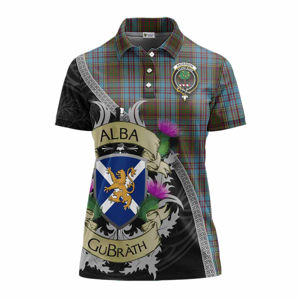 Tartan Vibes Clothing Anderson Tartan Family Crest Women's Polo Shirt Lion Rampant Royal Thistle Shield Celtic Inspired