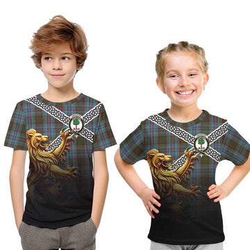 Anderson Crest Tartan Kid T-Shirt with Golden Lion Emblem Celtic Style