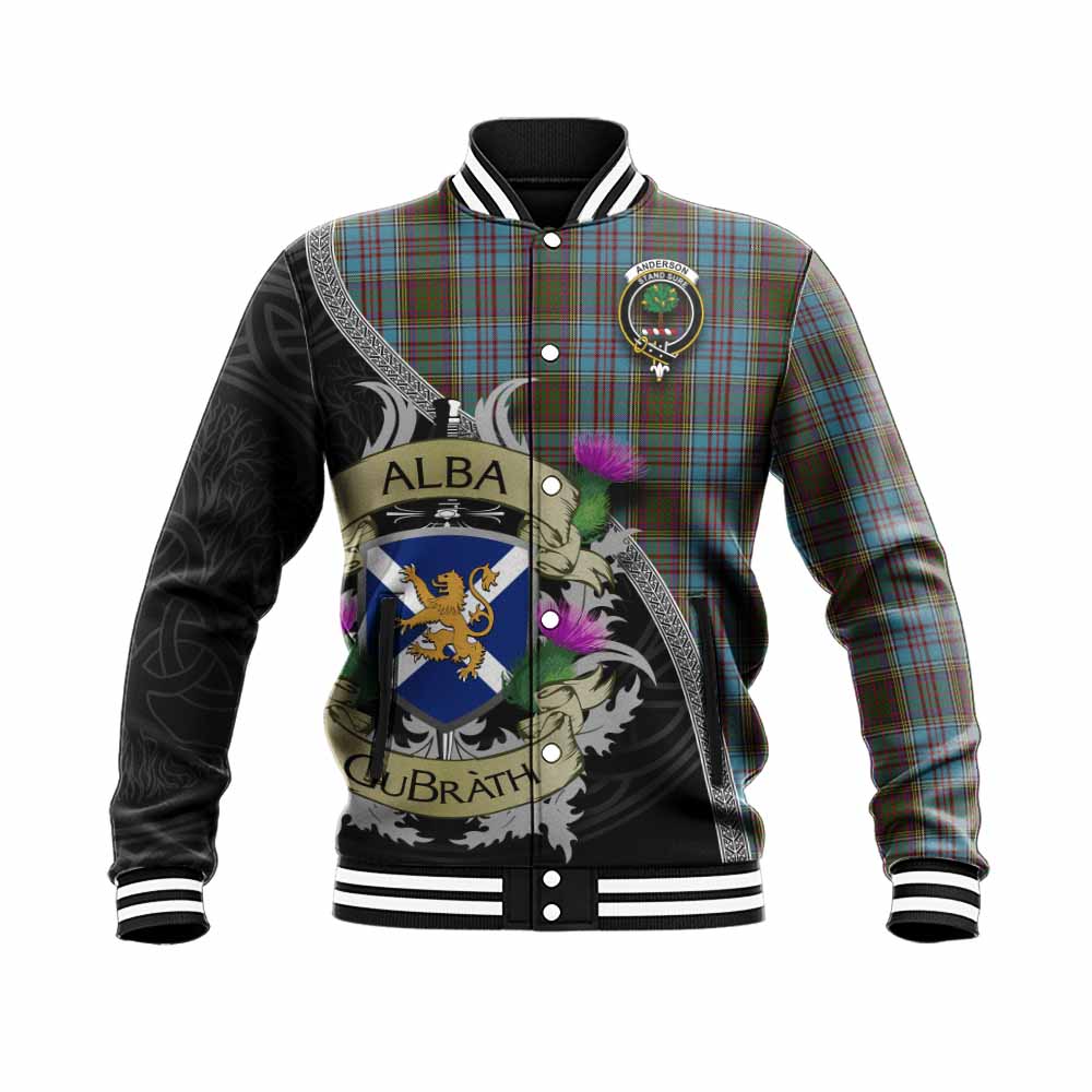 Tartan Vibes Clothing Anderson Tartan Family Crest Baseball Jacket Lion Rampant Royal Thistle Shield Celtic Inspired