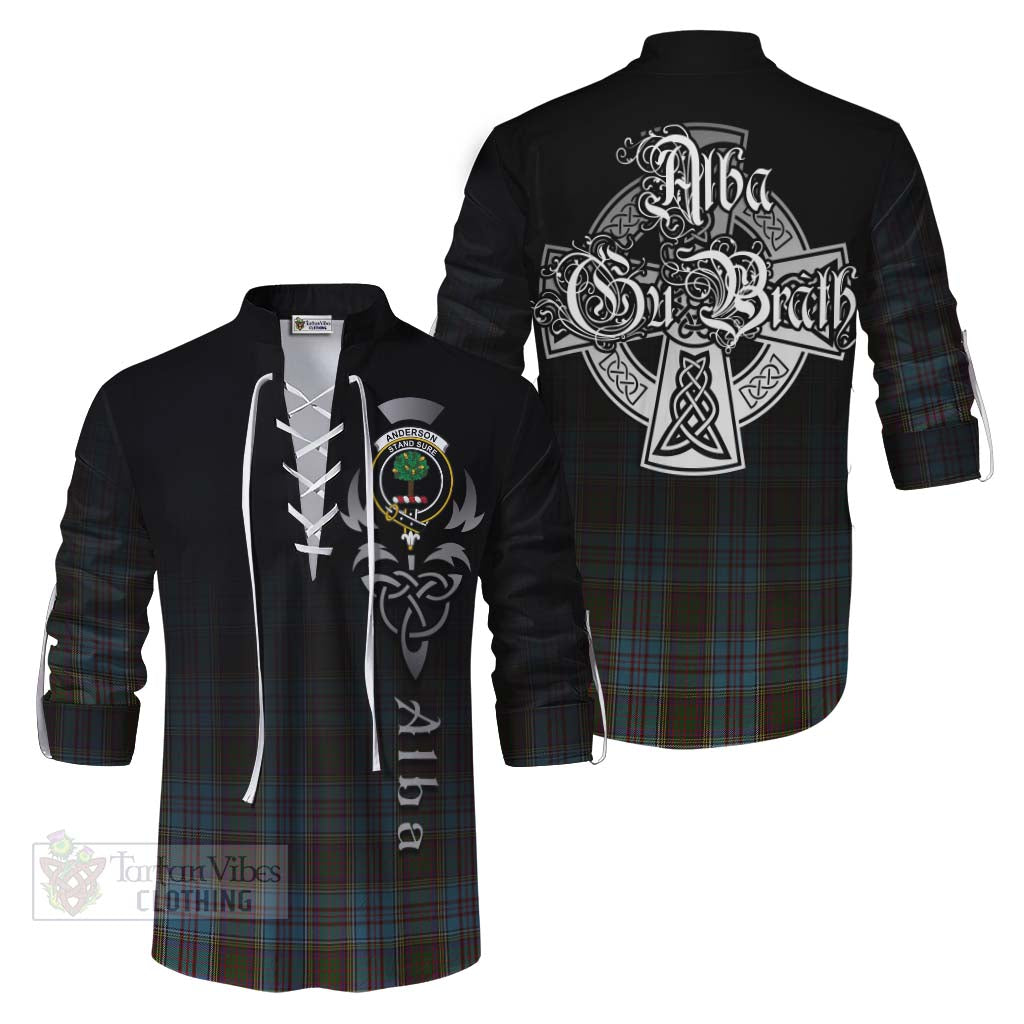 Tartan Vibes Clothing Anderson Tartan Ghillie Kilt Shirt Featuring Alba Gu Brath Family Crest Celtic Inspired