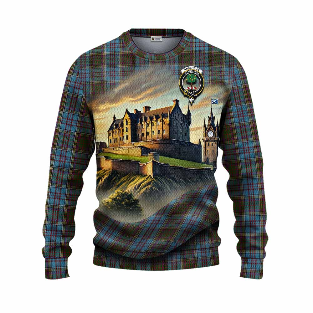 Tartan Vibes Clothing Anderson Tartan Family Crest Knitted Sweater with Scottish Ancient Castle Style