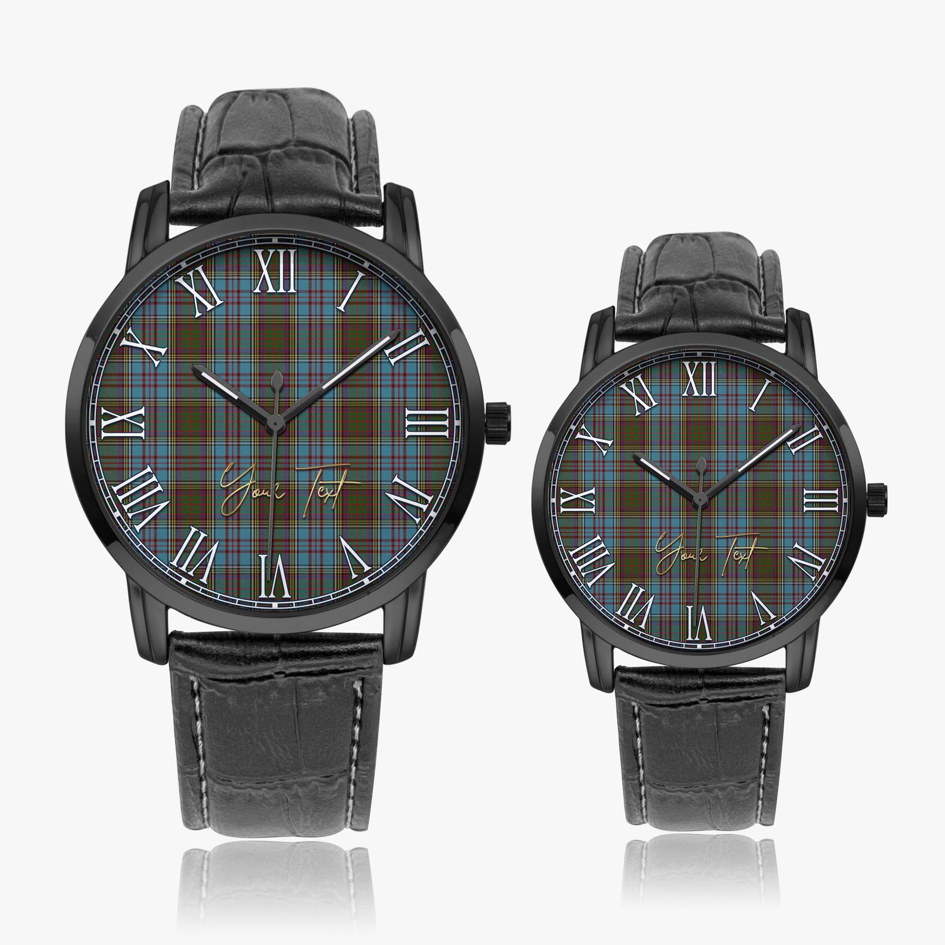 Anderson Tartan Personalized Your Text Leather Trap Quartz Watch Wide Type Black Case With Black Leather Strap - Tartanvibesclothing