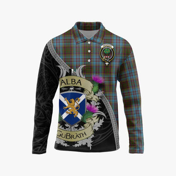 Anderson Tartan Family Crest Long Sleeve Polo Shirt Lion Rampant Royal Thistle Shield Celtic Inspired