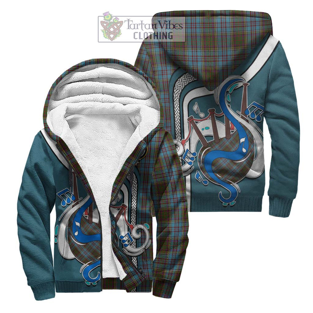 Anderson Tartan Sherpa Hoodie with Epic Bagpipe Style Unisex S - Tartanvibesclothing Shop