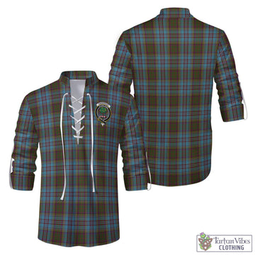 Anderson Tartan Men's Scottish Traditional Jacobite Ghillie Kilt Shirt with Family Crest