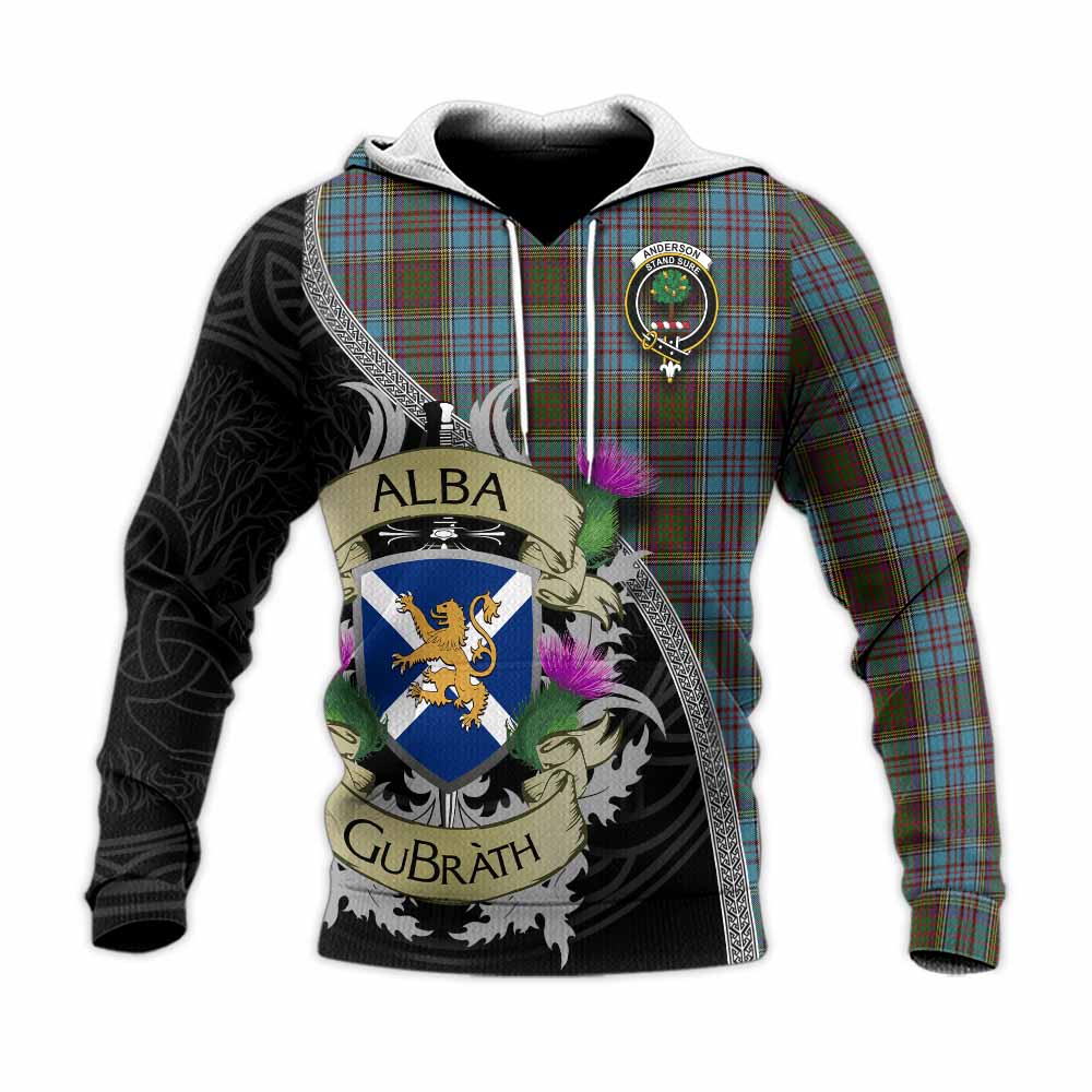 Tartan Vibes Clothing Anderson Tartan Family Crest Knitted Hoodie Lion Rampant Royal Thistle Shield Celtic Inspired