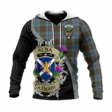 Tartan Vibes Clothing Anderson Tartan Family Crest Knitted Hoodie Lion Rampant Royal Thistle Shield Celtic Inspired