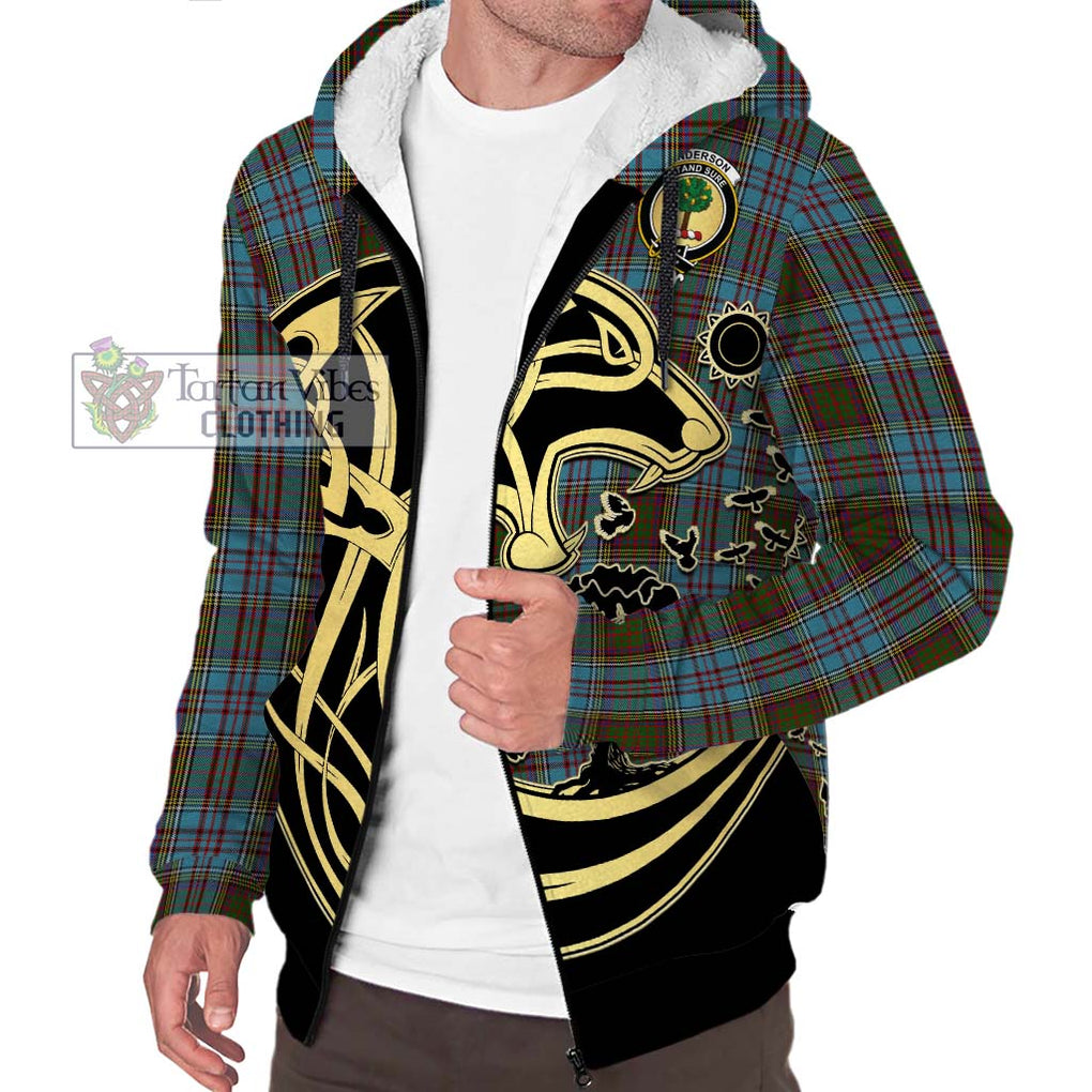 Anderson Tartan Sherpa Hoodie with Family Crest Celtic Wolf Style Unisex S - Tartan Vibes Clothing