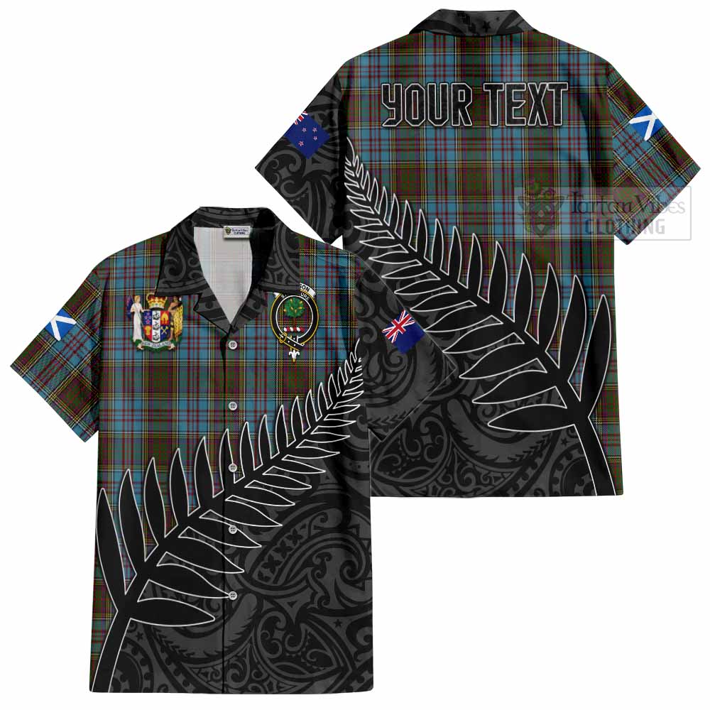 Tartan Vibes Clothing Anderson Crest Tartan Short Sleeve Button Shirt with New Zealand Silver Fern Half Style