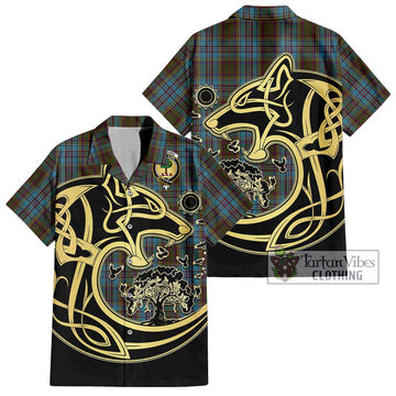 Anderson Tartan Short Sleeve Button Shirt with Family Crest Celtic Wolf Style Kid - Tartan Vibes Clothing
